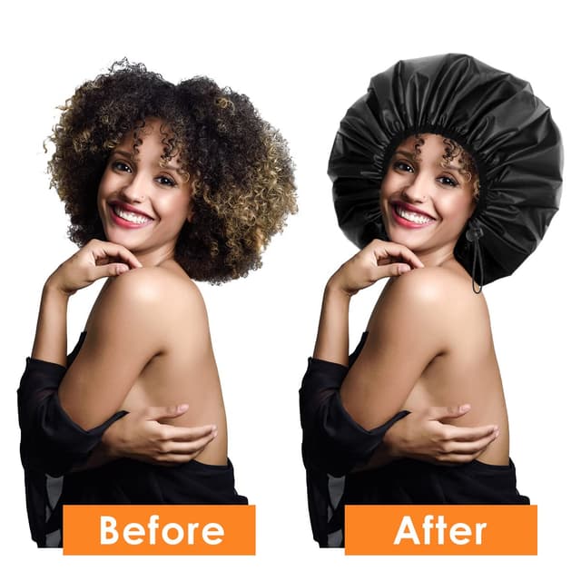 Detalle 2 de Auban Extra Large Waterproof Shower Cap (XL, Satin Lined, Adjustable) for Thick Long Hair, Braids & Dreadlocks
