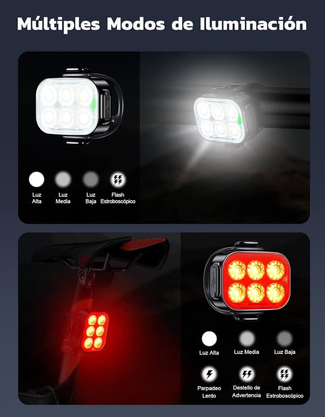 Thumbnail 6 de Glangeh Luz Bicicleta Recargable USB 🚲 4 Modos, IP65