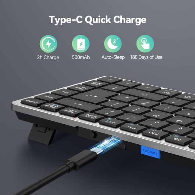 Thumbnail 2 de TECKNET 2.4G Wireless Keyboard — Compact rechargeable 4-device Bluetooth keyboard ⌨