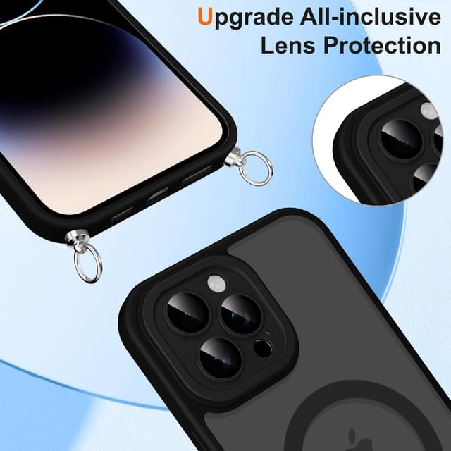 Detalle de Pnakqil Cover magnetica con cordino per iPhone 14 Pro compatibile MagSafe (nero)
