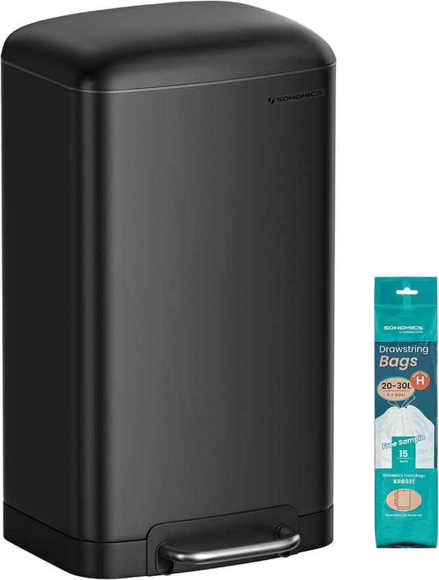 Imagen de SONGMICS Poubelle 30L noir avec pédale en acier en OfertitasTOP
