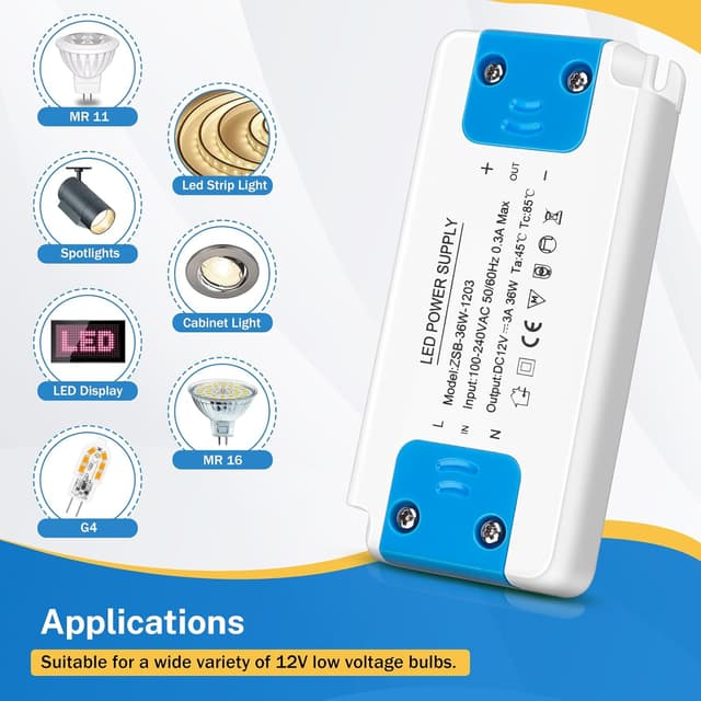 Detalle de Trasformatore/driver LED 36W da 240V a 12V 3A (AC→DC) per strisce e faretti a bassa tensione