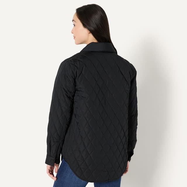 Detalle de Amazon Essentials Damen Lange Relaxed-Fit-Steppjacke mit Druckknöpfen