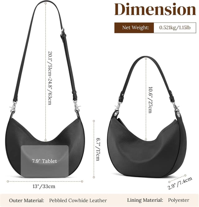 Detalle 2 de S-ZONE hobo crossbody leather bag for women