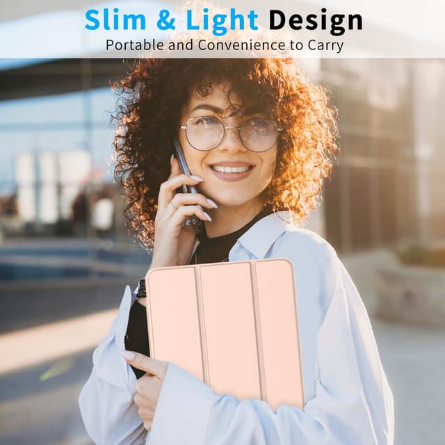 Detalle 2 de Mansiruyi Slim Trifold Smart Case for 8-inch Tablets (Rose Gold) — auto sleep/wake stand