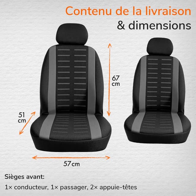 Detalle 2 de upgrade4cars Housses de siège avant universelles gris (set 2026) pour conducteur et passager