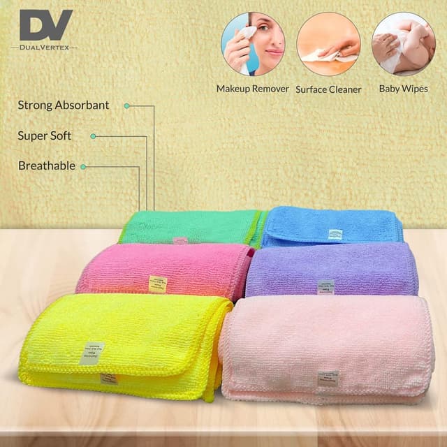 Detalle de DualVertex 30 Reusable Microfibre Baby Wipes Face Cloths (Unscented) with Laundry Bag