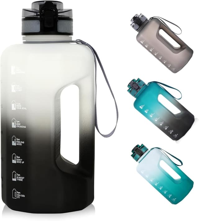 Detalle de GEMFUL 2,2 l Sport-Wasserflasche mit Griff – BPA-frei, mit Zeitmarkierung (Schwarz/Weiß)