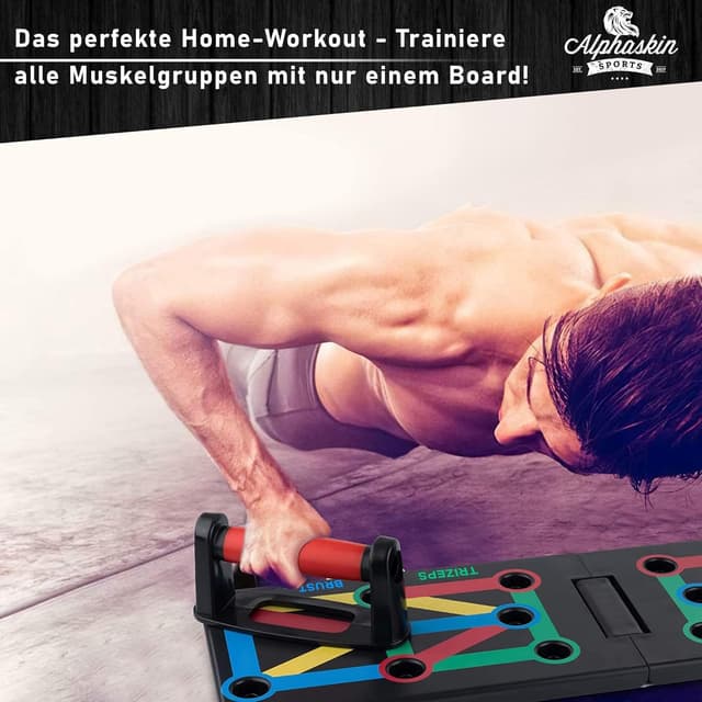 Detalle de ALPHASKIN Liegestützbrett Set mit Griffen (9-in-1) – klappbar & Anti-Rutsch für Brust, Schulter, Rücken & Trizeps