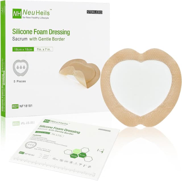 Detalle de NeuHeils Sacrum Silicone Foam Dressing (7''x7''), Gentle Border, 5-Pack — for sacral pressure ulcers