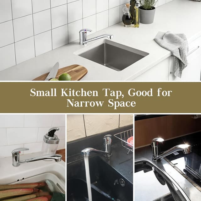 Detalle de Hapilife kitchen sink mixer tap with single lever and long 360° swivel spout (solid brass, chrome) – compact one-hole option