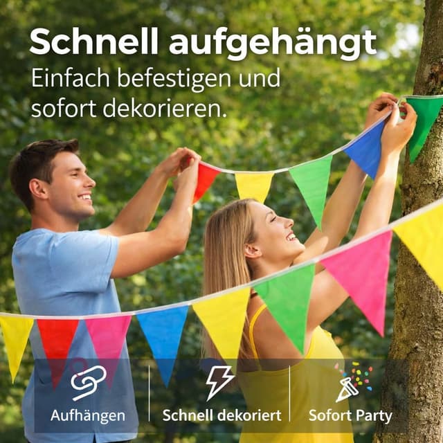 Detalle de XXL Wimpelkette Stoff 100 Meter bunt – Girlande & Banner für Indoor und Outdoor Deko