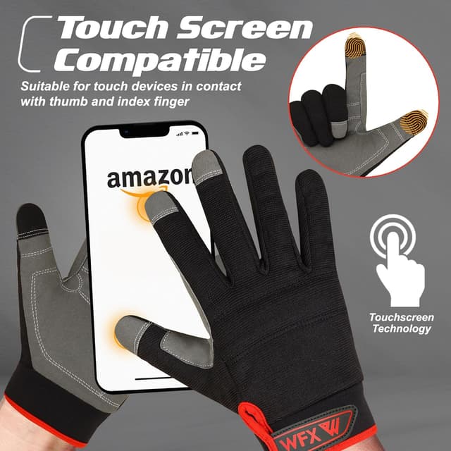 Detalle de WFX Men’s Utility Work Gloves with Touchscreen & Padded Knuckles (L, Red)