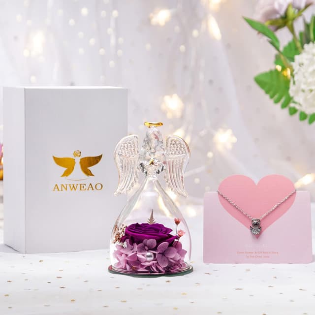 Thumbnail 6 de Preserved Rose Angel Figurine 4.9in 🌹