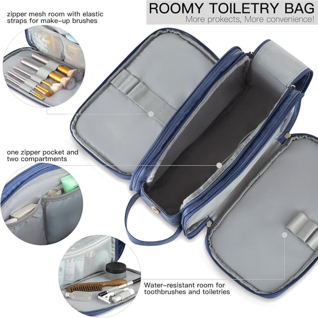 Detalle de Elviros water-resistant PU leather toiletry bag – large travel dopp kit with double zip