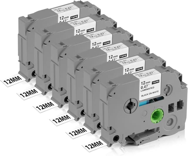 Detalle de OFFCUP Ruban 12 mm 8 m Gris sur Blanc Brother TZ