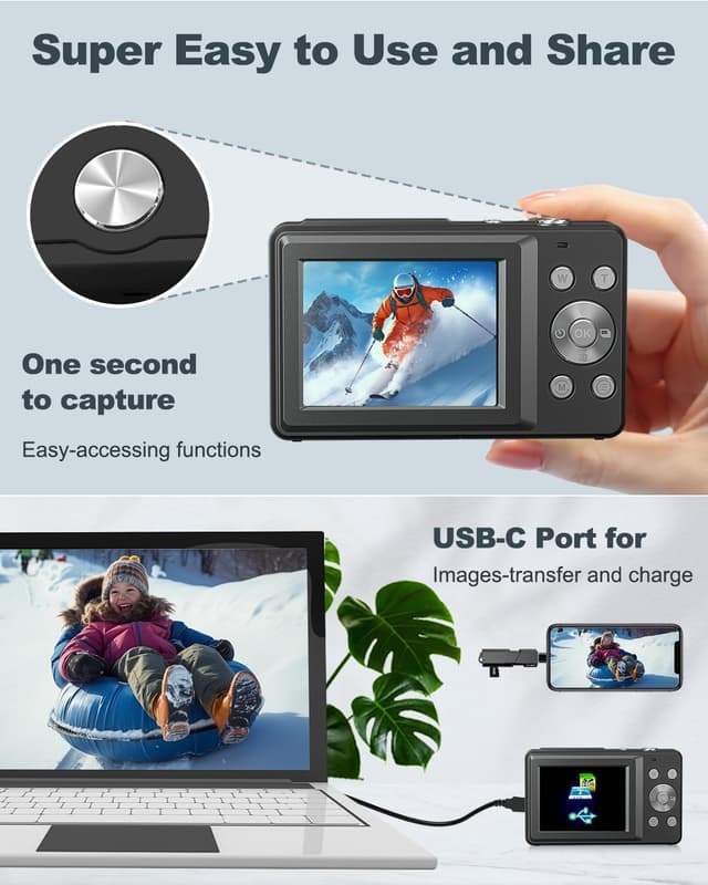 Detalle de CAMKORY Digital Camera 1080P 44MP Compact with 16X Digital Zoom (Anti-shake) – Black