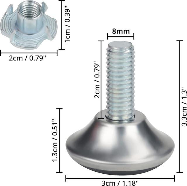 Detalle 2 de BELLE VOUS Möbelfüße verstellbare 12 Stück M8