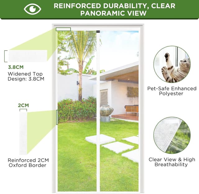 Detalle 2 de UPGRADE Fliegengitter Balkontür 100x210 cm mit starken Magneten – selbstschließende Insektenschutz-Tür, weiß
