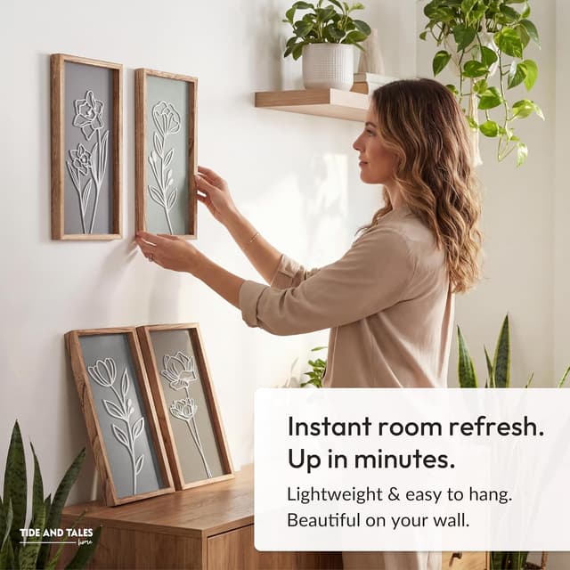 Detalle 2 de 3D Wooden Floral Wall Art Set of 4 🖼