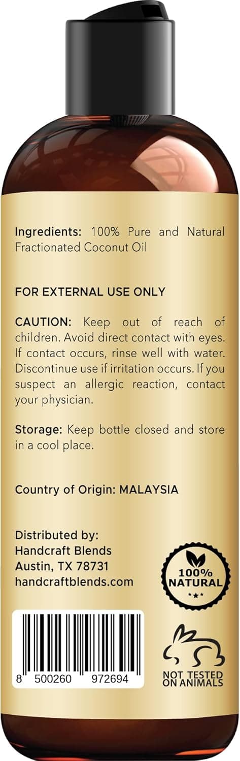 Detalle de Handcraft Blends Fractionated Coconut Oil (236 ml) – 100% pure, hexane-free carrier oil for hair & body