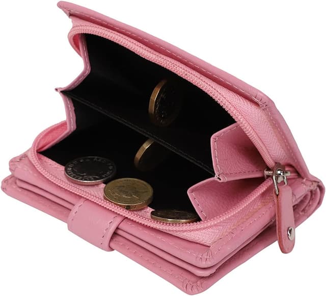 Detalle de STARHIDE Women RFID Blocking Genuine Leather Clutch Wallet with ID Window & Side Coin Pouch 5530 (Pink)