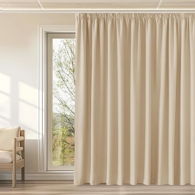 Detalle de KGORGE Übergardinen mit Kräuselband – blickdichtes Verdunkelungs-Set für große Fenster, Biscotti Beige (240 x 300 cm, 1er-Set)