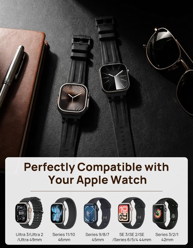 Detalle 2 de Bracelet en cuir MoKo pour Apple Watch (49/46/45/44/42 mm) avec connecteurs métalliques