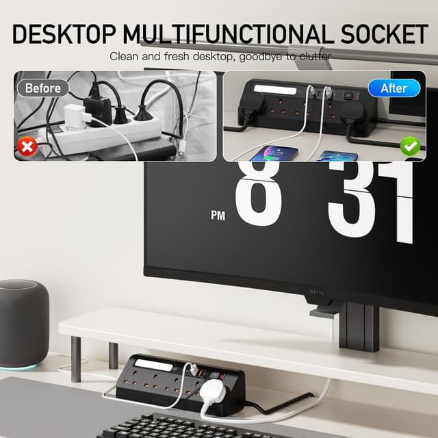 Detalle 1 de Desk extension lead with USB, 9 in 1