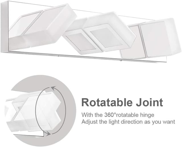 Detalle 2 de Ralbay Dimmable LED Vanity Light (3-Light) for Bathroom Vanity, Stainless Steel & Acrylic