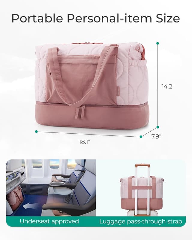 Detalle de BAGSMART Quilted Duffle Bag 33L – weekend travel bag with shoe and 15.6" laptop compartment