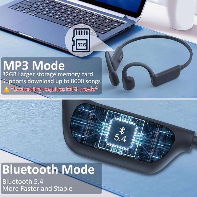 Detalle 2 de MARLALL LiteSurge Bone Conduction Swimming Headphones with 32GB MP3 and IP68 Waterproofing (Bluetooth 5.4) — Marathon-Grey