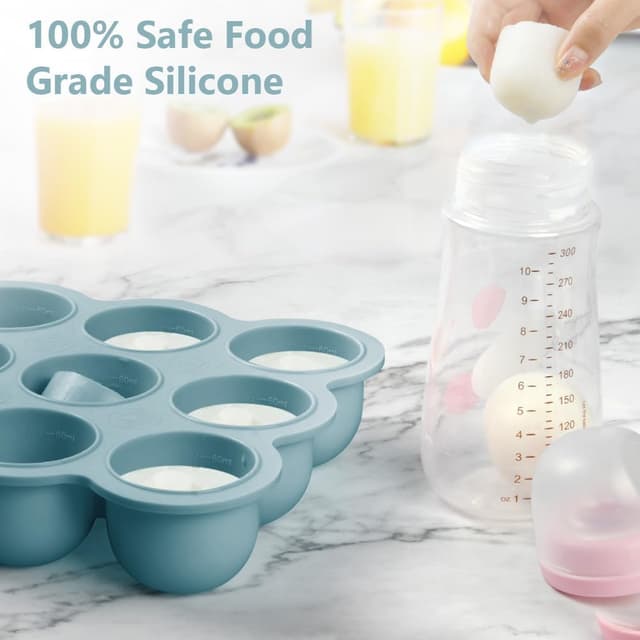 Detalle de Aolso contenitore in silicone con 9 scomparti da 75 ml, per freezer, BPA-free, blu