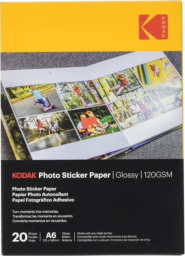 Imagen de KODAK Papel Fotográfico Autoadhesivo A6 ✂️ 20 Hojas en OfertitasTOP
