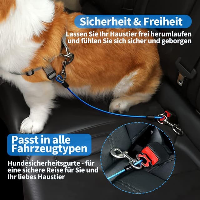 Thumbnail 2 de Mi Metty Anschnallgurt Hund fürs Auto – bissfeste Hundeleine aus Stahldraht mit Auto-Befestigung