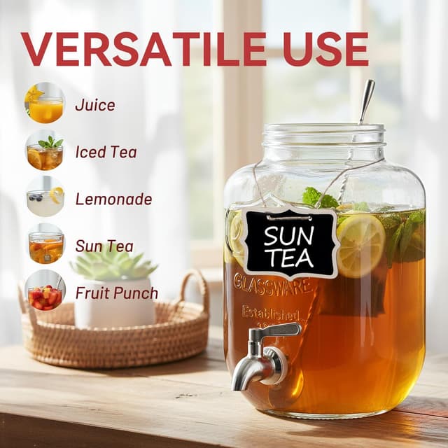 Thumbnail 6 de KIKCOIN 1 Gallon Glass Drink Dispensers (2-Pack) with Leakproof Stainless Steel Spigot, Stand, Filter & Stirrer