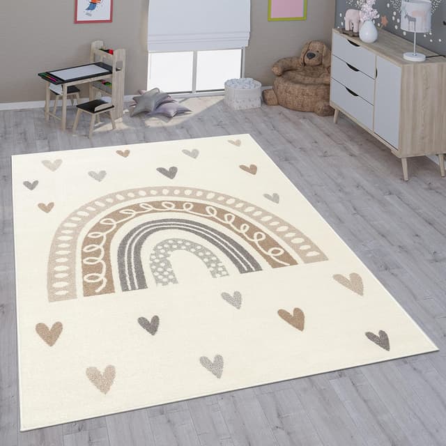 Detalle de Kinderteppich für Mädchen & Jungs (120 cm rund) – Paco Home, beige, 100% Polypropylen