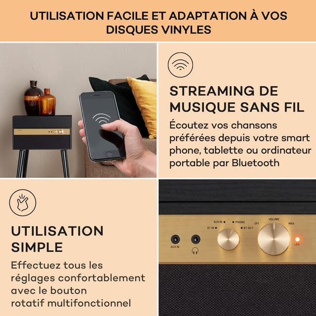 Detalle de Auna tourne-disque vinyle avec haut-parleurs et Bluetooth rétro vintage (stéréo)