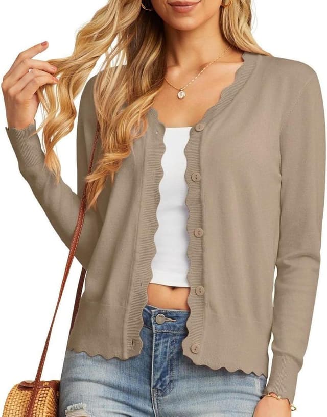 Detalle de GRECERELLE Strickjacke Damen mit Knöpfen und V-Ausschnitt – leichte Cardigan mit Spitze