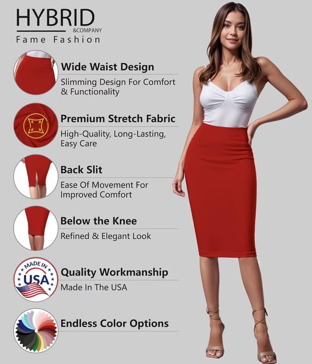 Detalle 2 de Hybrid & Company Women’s Premium Nylon Ponte Stretch High Waist Pencil Suit Skirt (Below Knee)