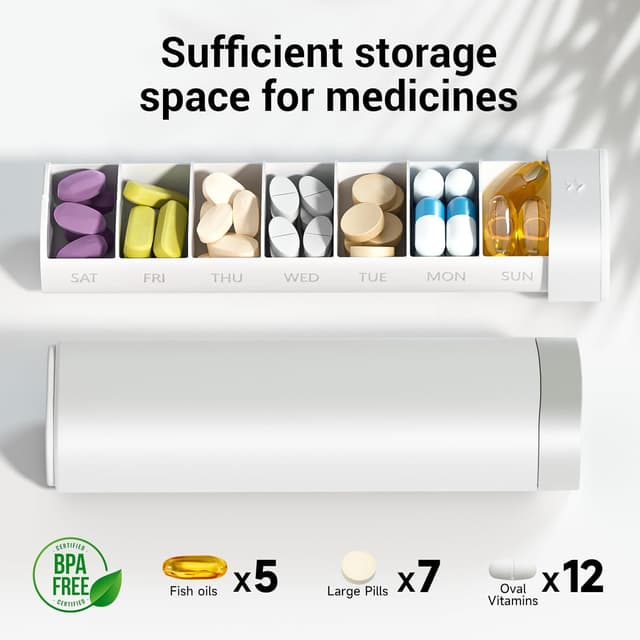 Detalle de Betife Tablettenbox 7 Tage (BPA-frei) – wöchentlicher Pillen-Organizer für Reise, Vitamine & Medikamente