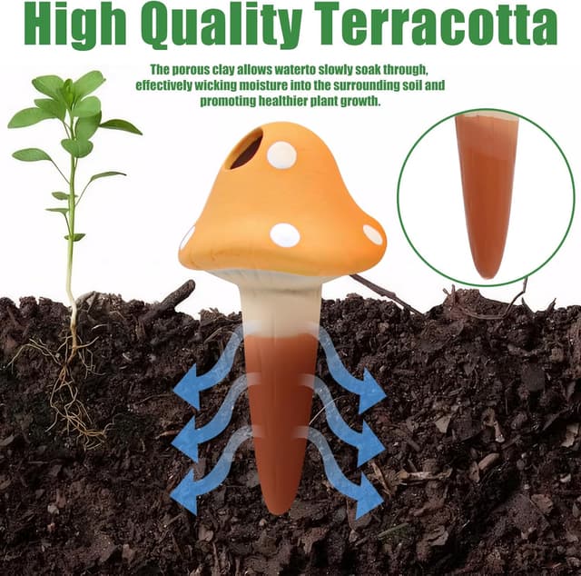 Detalle de 4 Pack Terracotta Self-Watering Spikes & Mushroom Globes (Self Watering Planter Insert)