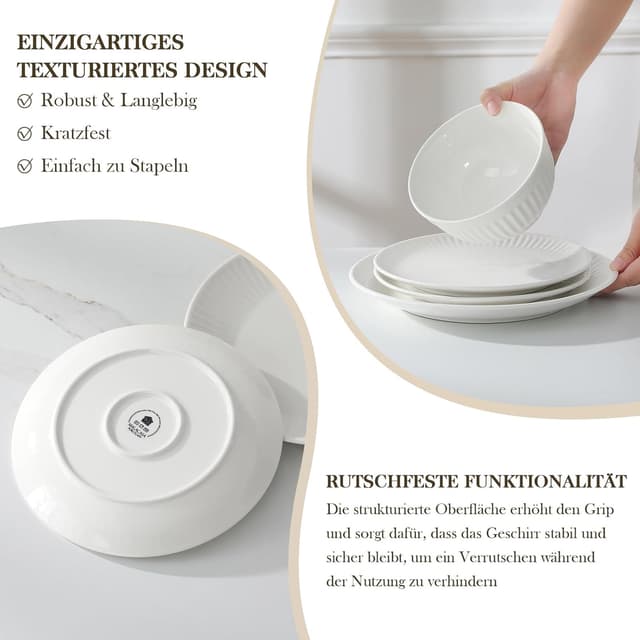 Detalle 2 de MALACASA Geschirrset für 6 Personen (24-tlg) aus Porzellan – Serie LEILA in Weiß