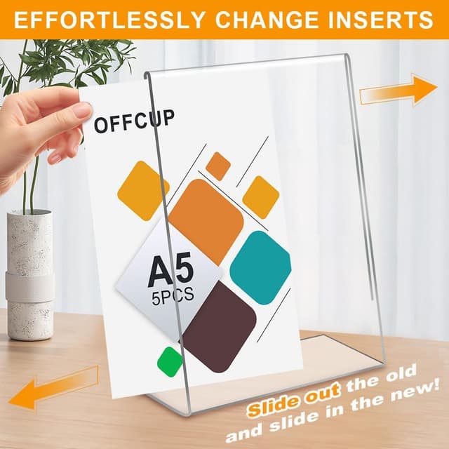 Detalle de OFFCUP Acryl Display Ständer (5er-Set) für A5 – doppelseitiger L-Ständer als Menükartenhalter