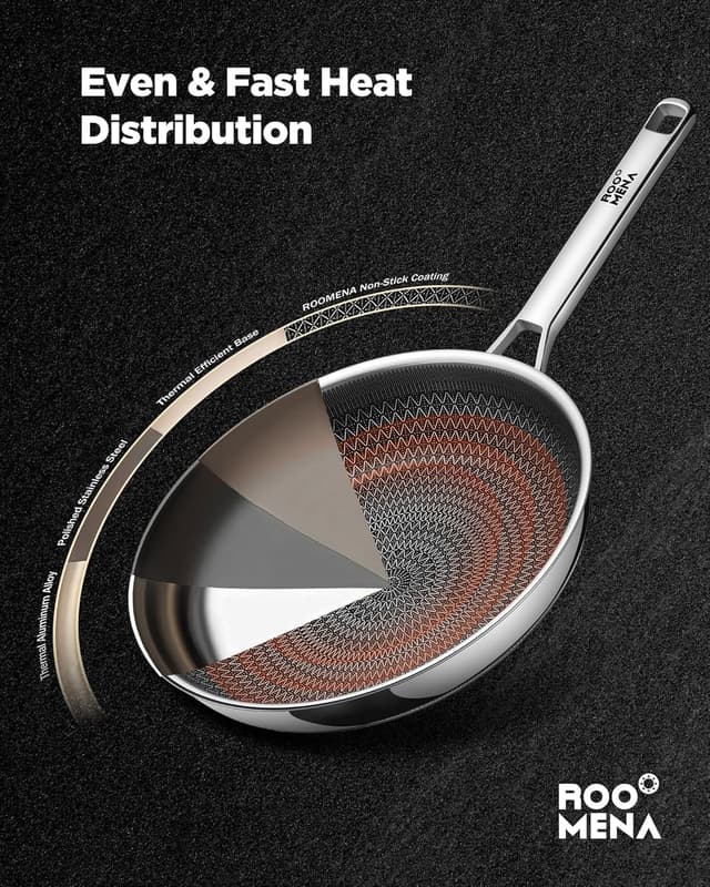 Detalle 2 de Roomena Frying Pans Non Stick Hybrid Ceramic Skillet (12 Inch) with Lid