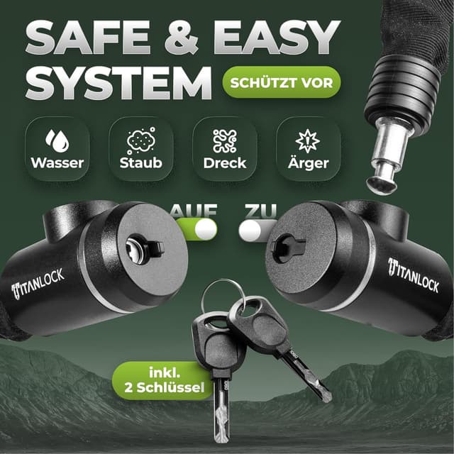 Detalle de TITANLOCK Fahrrad-Kettenschloss mit Reflektionsschutz (Sicherheitsstufe 7/10) – leicht transportierbar & rostfrei