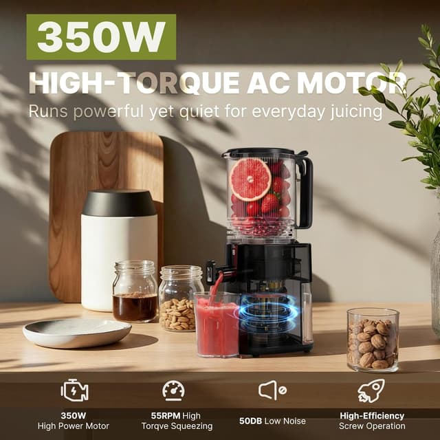 Detalle de Cold Press Juicer (5.5-inch Wide Feed Chute) Slow Masticating Extractor, Black