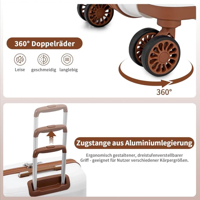 Detalle de KONO Groß Koffer 75 cm (75 x 52 x 30 cm) mit 4 Rollen und TSA-Schloss – leichter Hartschalen-Reisekoffer in Weiß