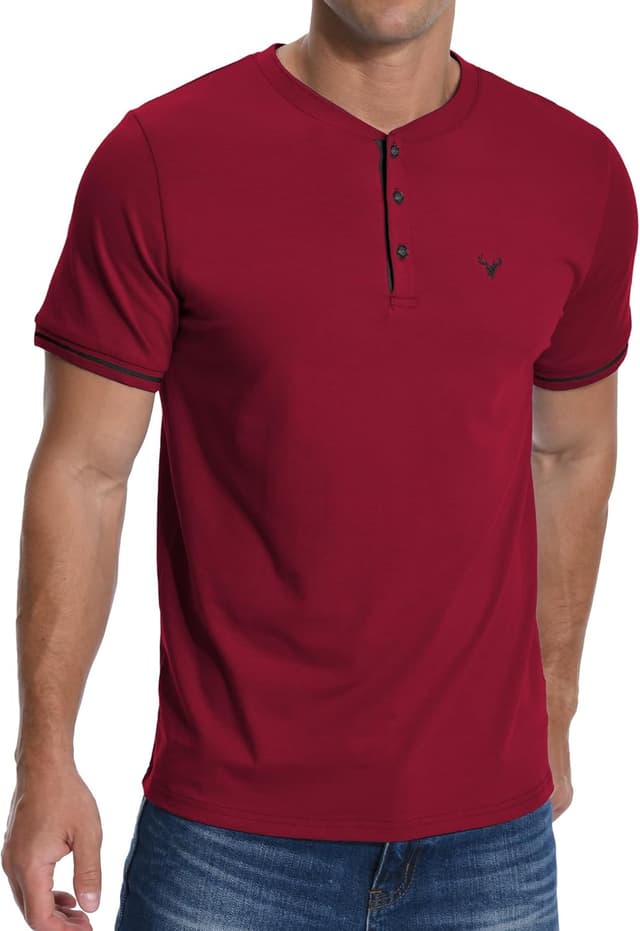 Detalle 2 de KUYIGO Gesticktes Henley-T-Shirt Herren