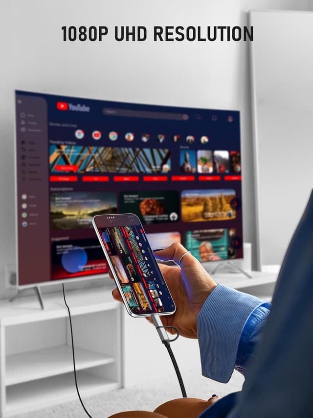 Thumbnail 6 de Lemorele Câble USB‑C vers HDMI 2 en 1 (Micro USB sur câble HDMI) 1080p 60 Hz pour Android et iPad à la télévision